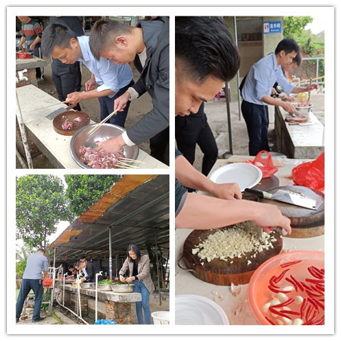 貝朗員工燒烤清洗食材現場(chǎng)